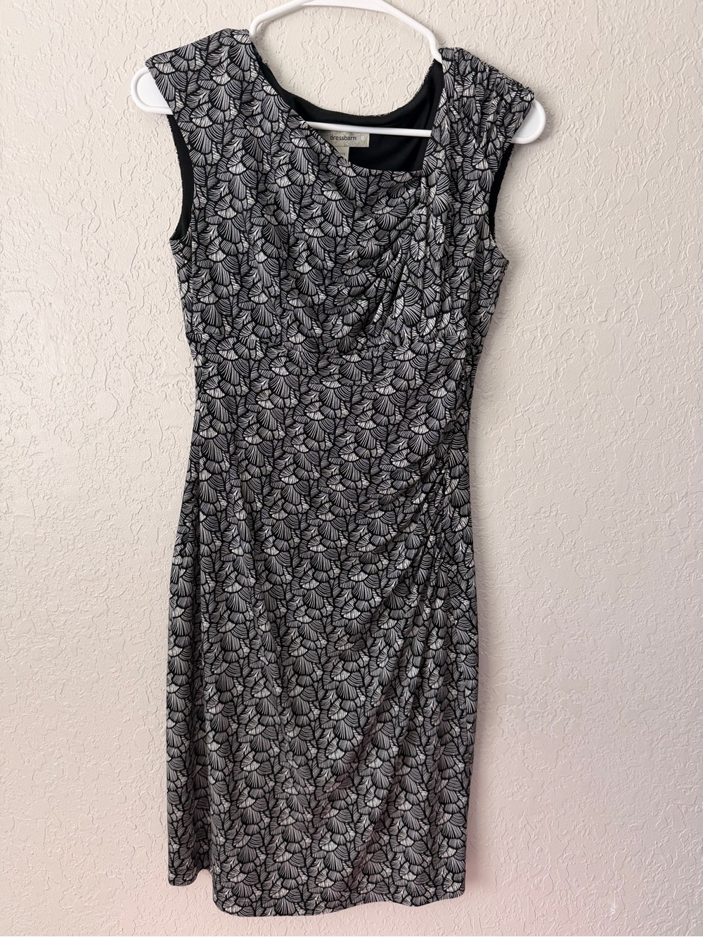 dressbarn Black & White Sleeveless Draped Sheath Dress